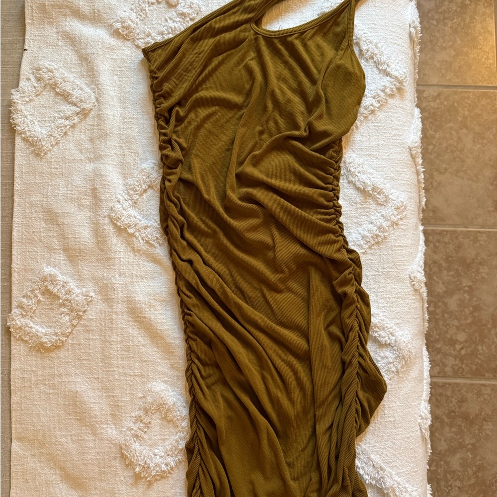 Miss Lola One Shoulder Olive Dress